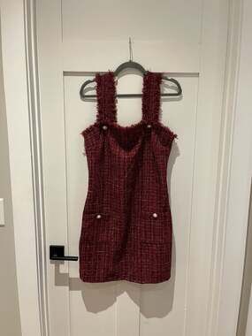 Shop the Mint Need Your Love Burgundy Tweed Frayed Mini Dress